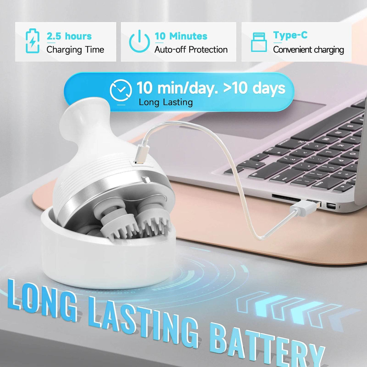 Electric Rechargeable Scalp Massager With 4 Kneading Heads - Sleep Galleria