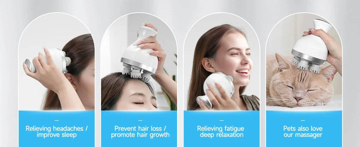 Electric Rechargeable Scalp Massager With 4 Kneading Heads - Sleep Galleria
