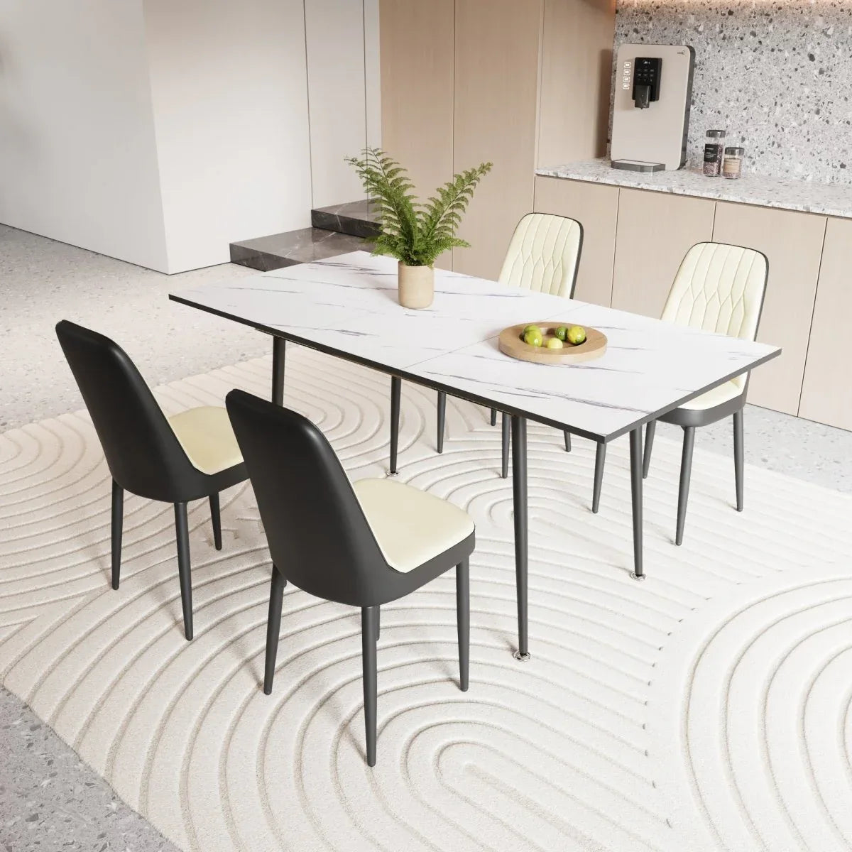 Expandable MDF Dining Table And PU Cushioned Chair Set - Omega Lifestyles