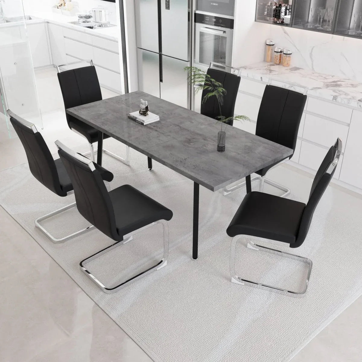 Expandable Modern MDF Dining Table Set With 6 Cushioned Chairs - Omega Lifestyles