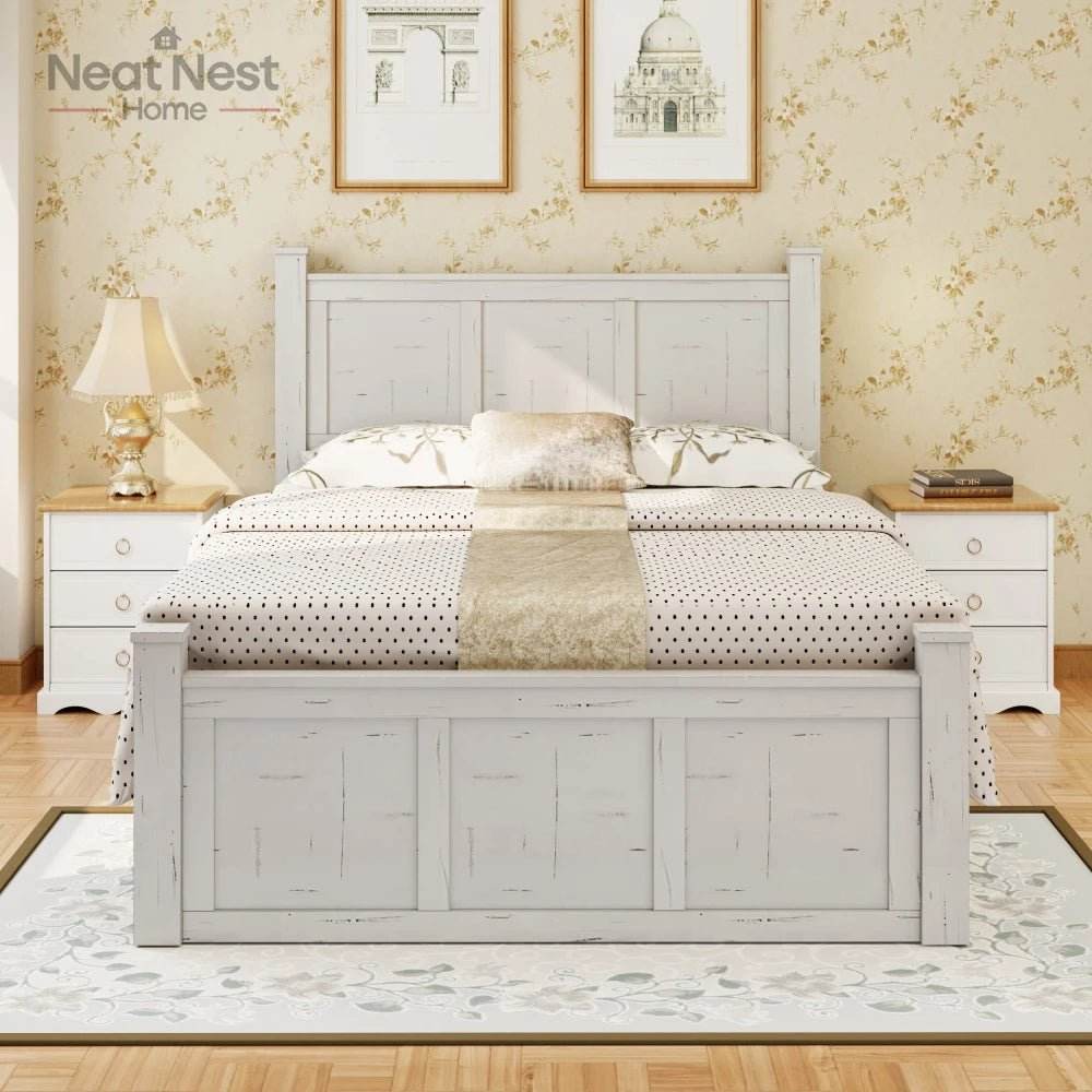 Farmhouse Wooden Panel Poster Bed Frame With Storage Drawers - Omega Lifestyles