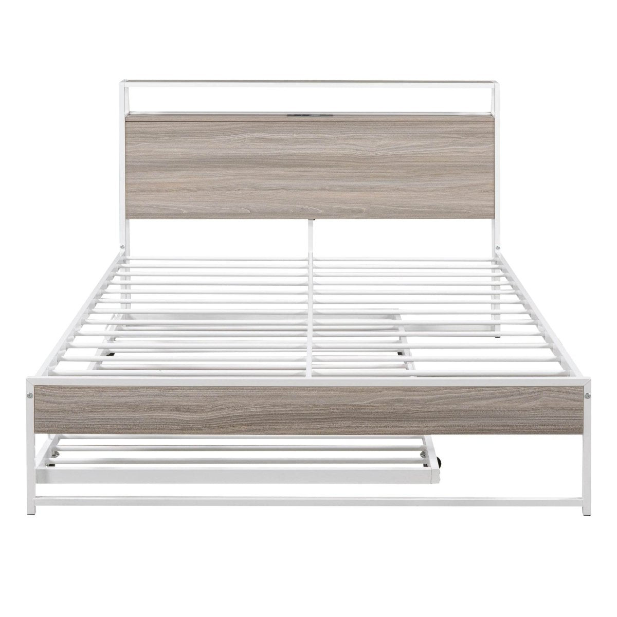 Full Metal Platform Bed Frame With Trundle USB Ports - Sleep Galleria