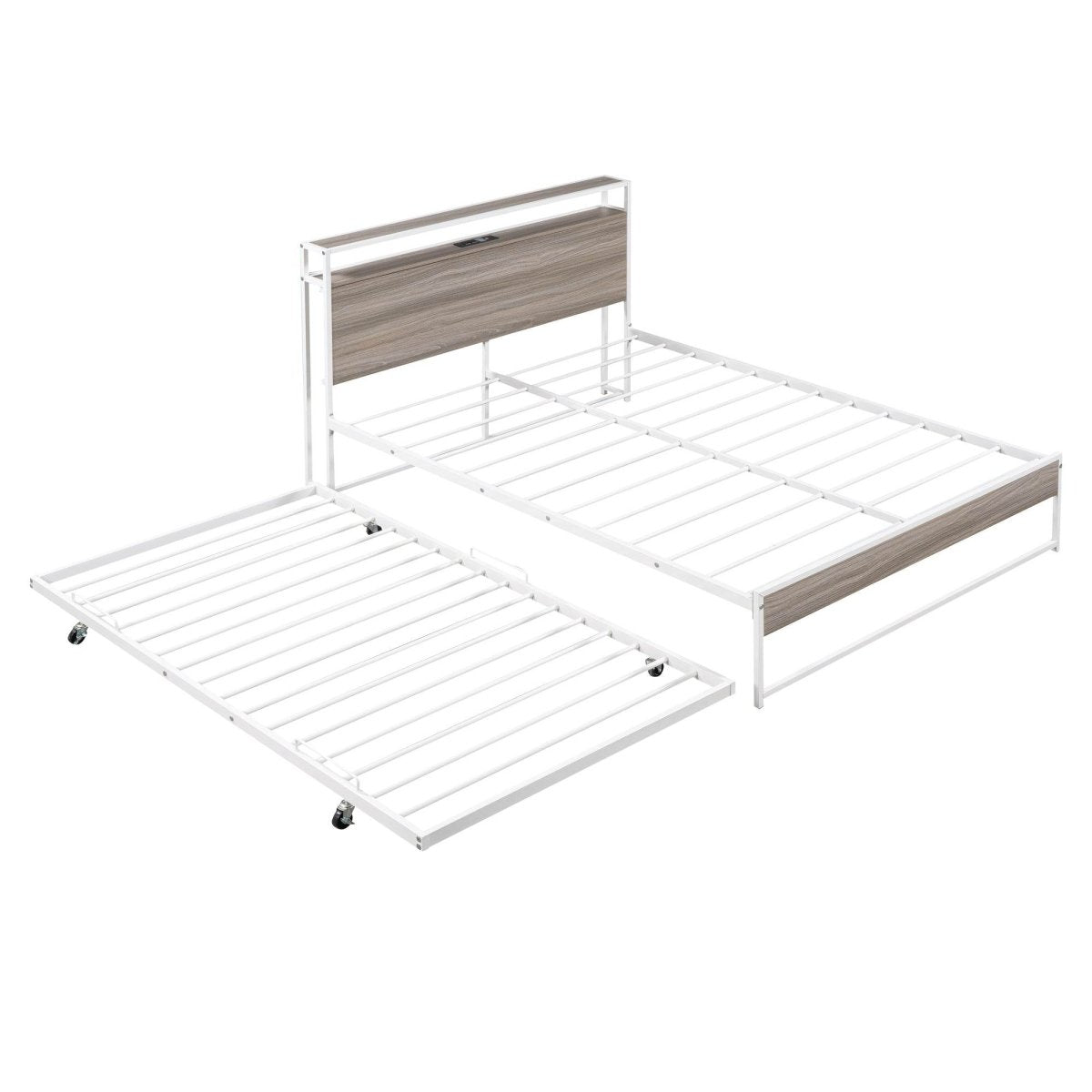 Full Metal Platform Bed Frame With Trundle USB Ports - Sleep Galleria