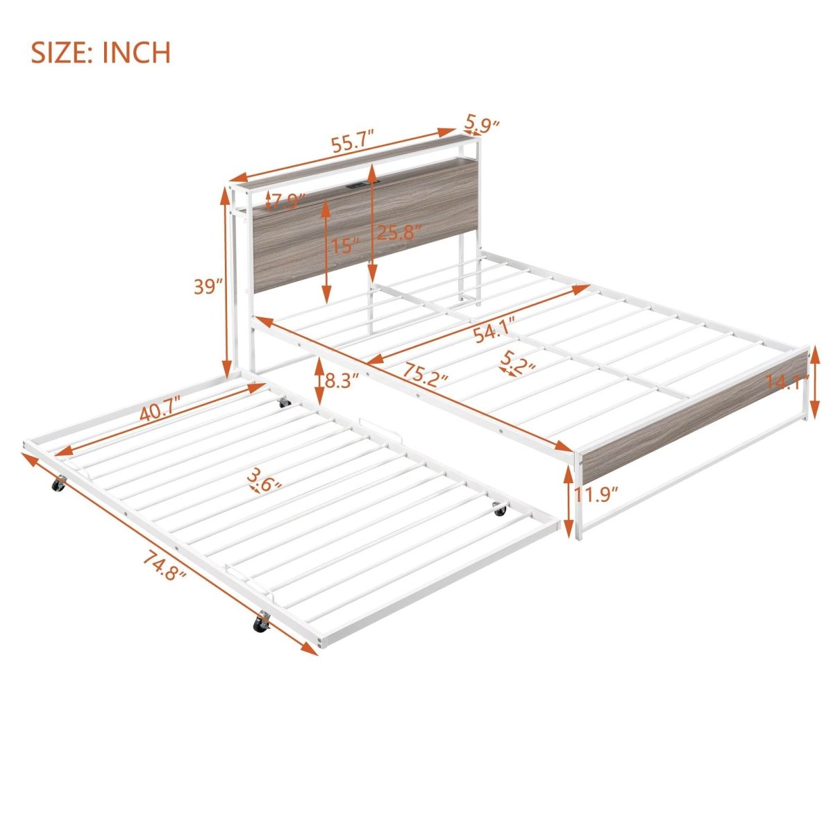 Full Metal Platform Bed Frame With Trundle USB Ports - Sleep Galleria