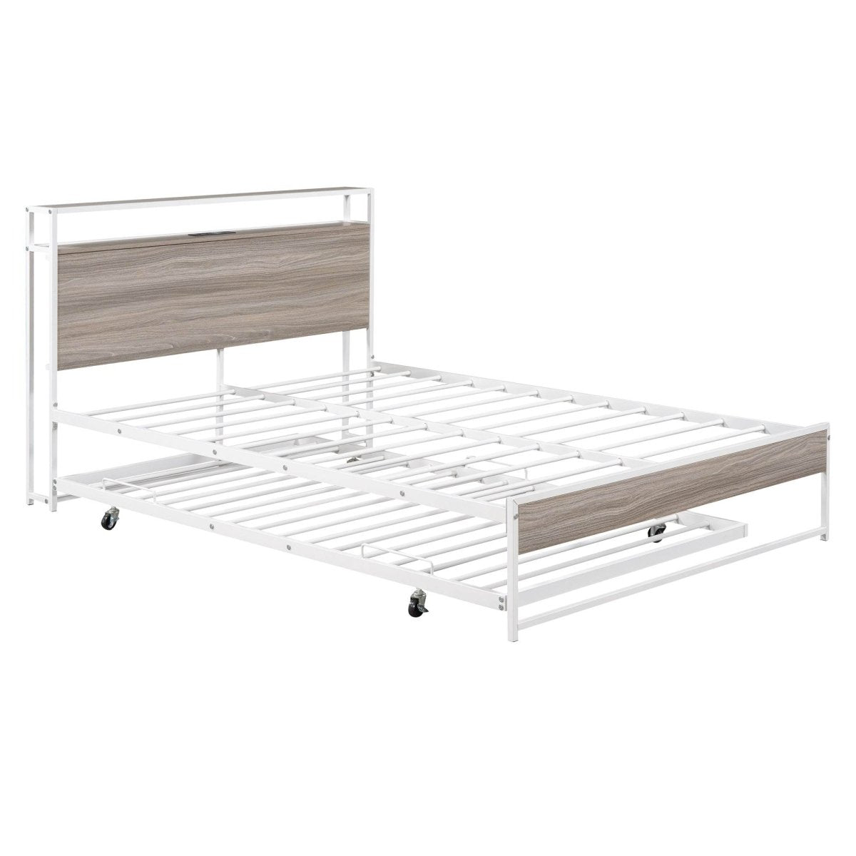 Full Metal Platform Bed Frame With Trundle USB Ports - Sleep Galleria