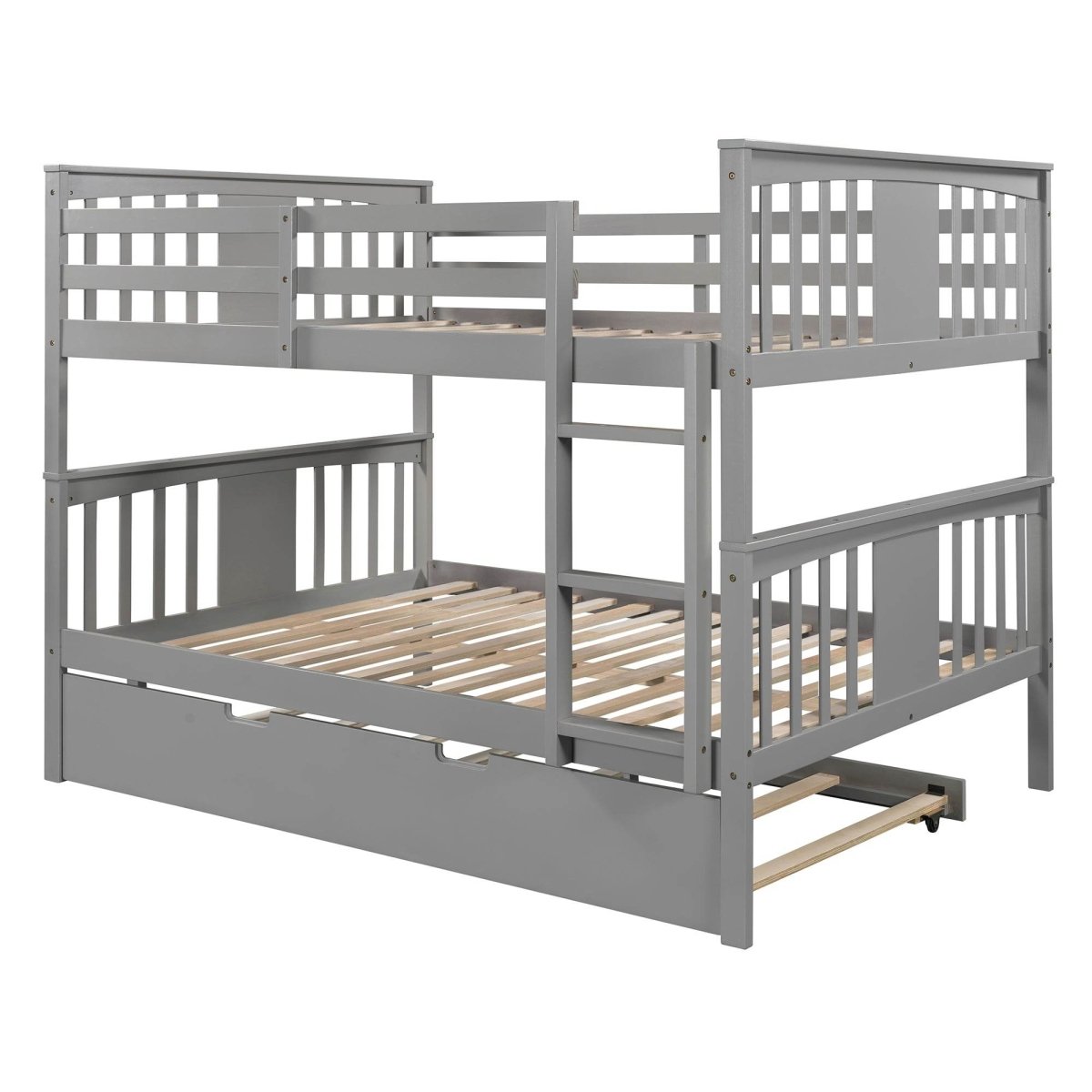 Full Over Full Bunk Bed With Twin Trundle Gray Solid Wood - Veluna - Omega Lifestyles