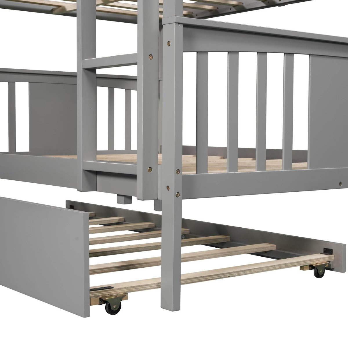 Full Over Full Bunk Bed With Twin Trundle Gray Solid Wood - Veluna - Omega Lifestyles