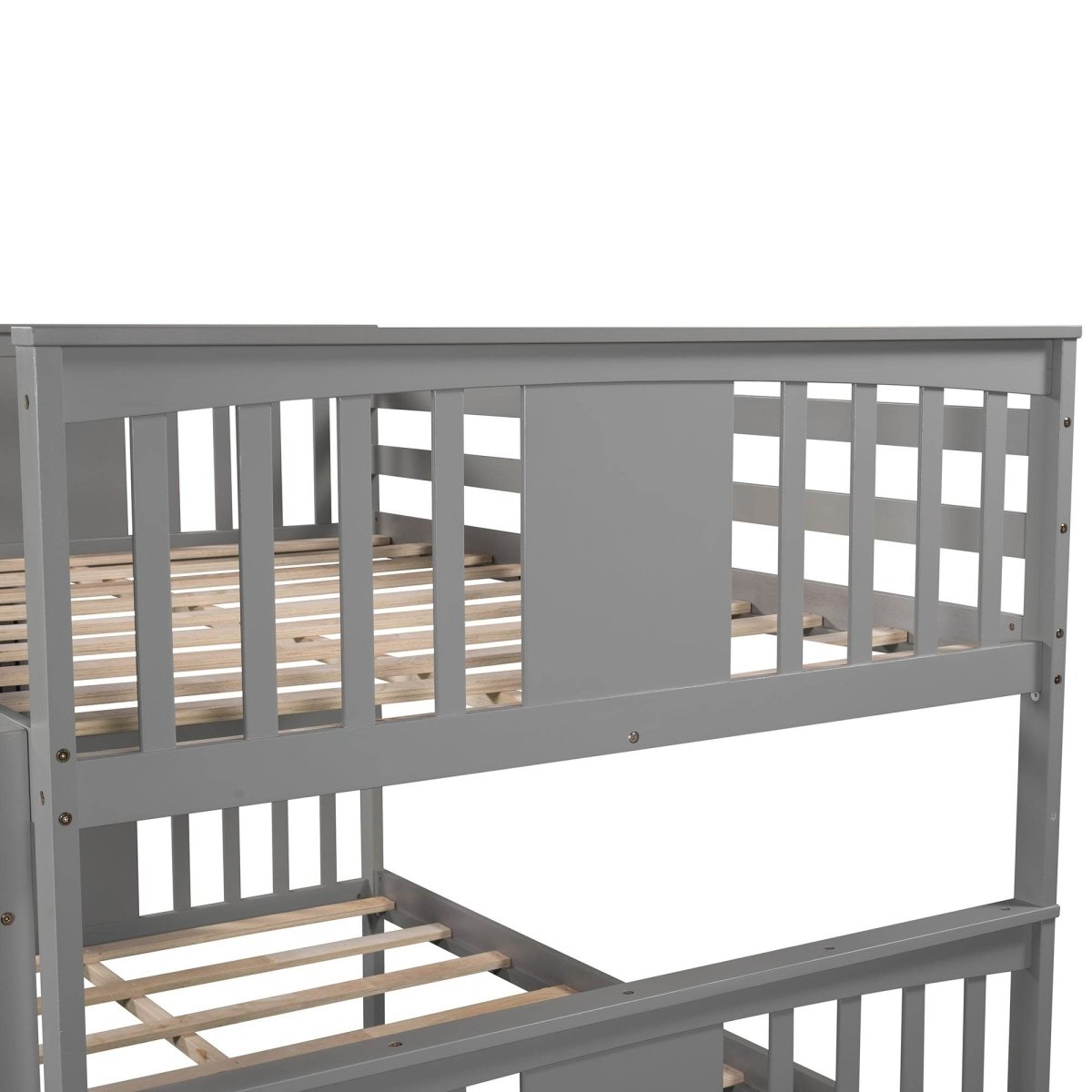 Full Over Full Bunk Bed With Twin Trundle Gray Solid Wood - Veluna - Omega Lifestyles