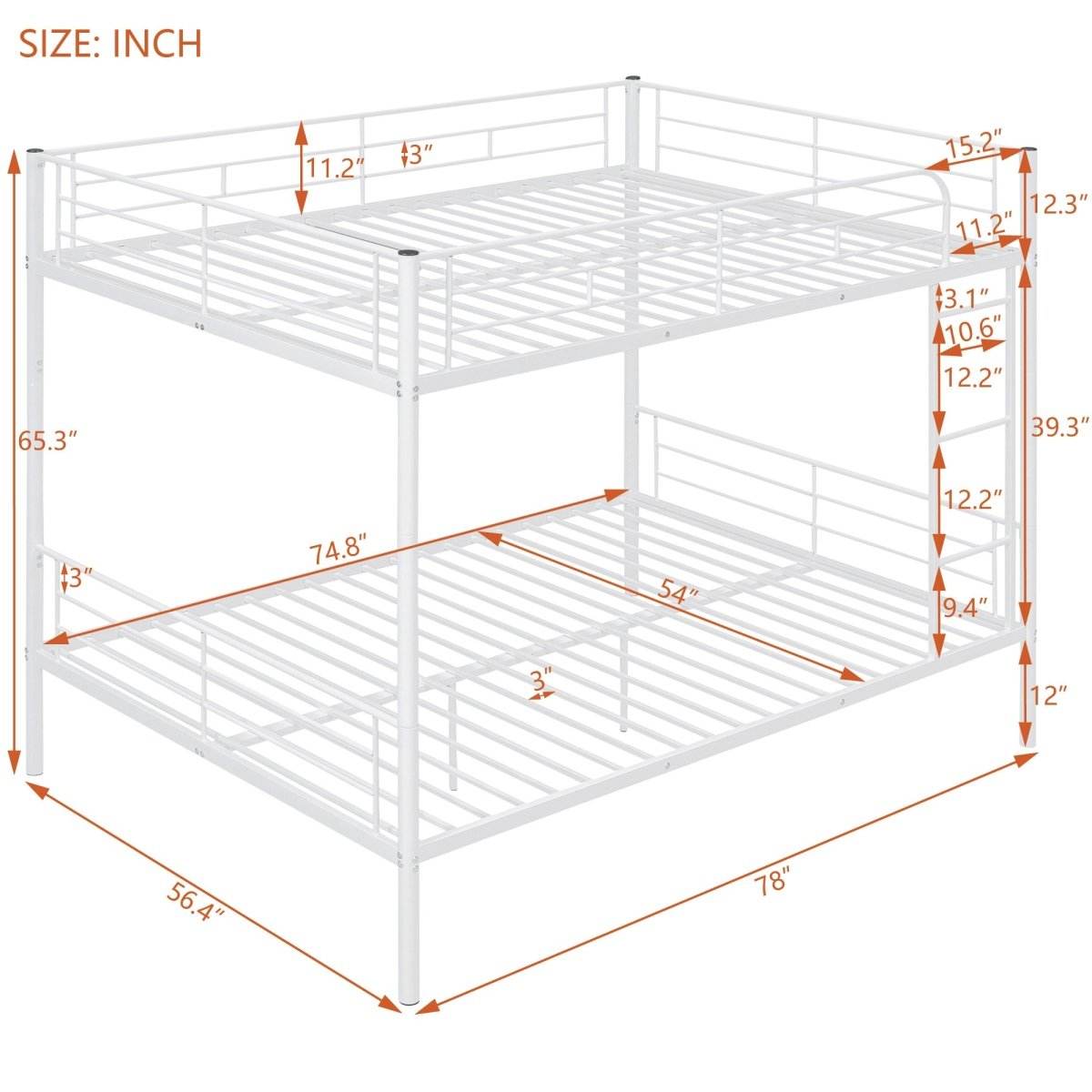 Full Over Full Iron Frame White Metal Bunk Bed - Sleep Galleria