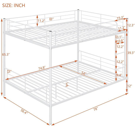 Full Over Full Iron Frame White Metal Bunk Bed - Sleep Galleria