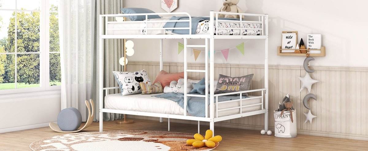 Full Over Full Iron Frame White Metal Bunk Bed - Sleep Galleria