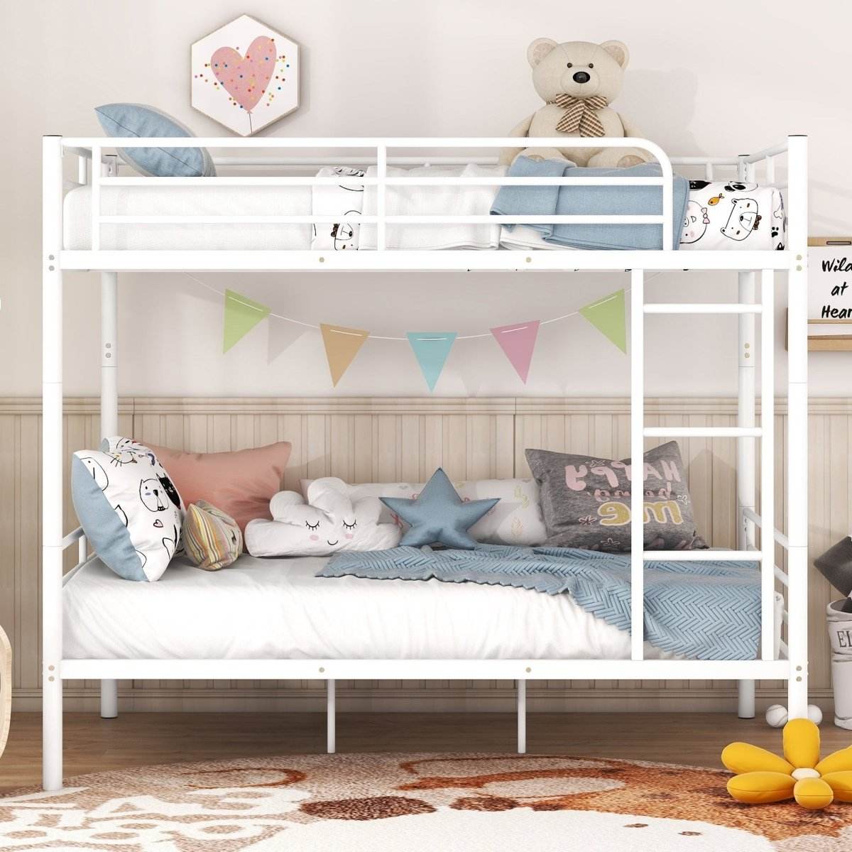 Full Over Full Iron Frame White Metal Bunk Bed - Sleep Galleria