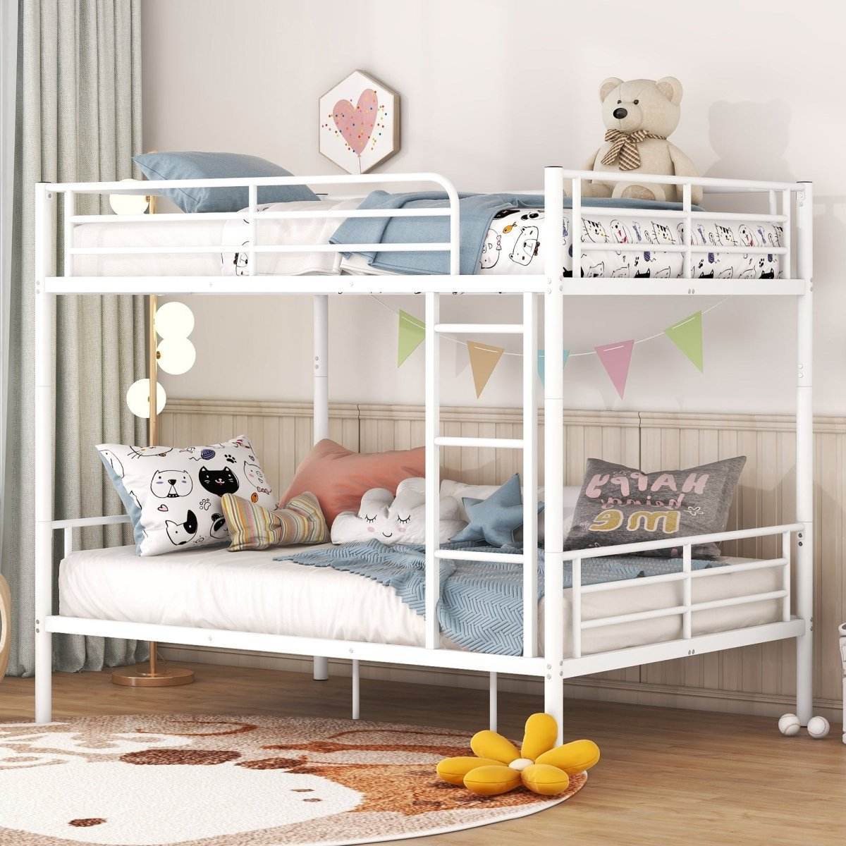 Full Over Full Iron Frame White Metal Bunk Bed - Sleep Galleria