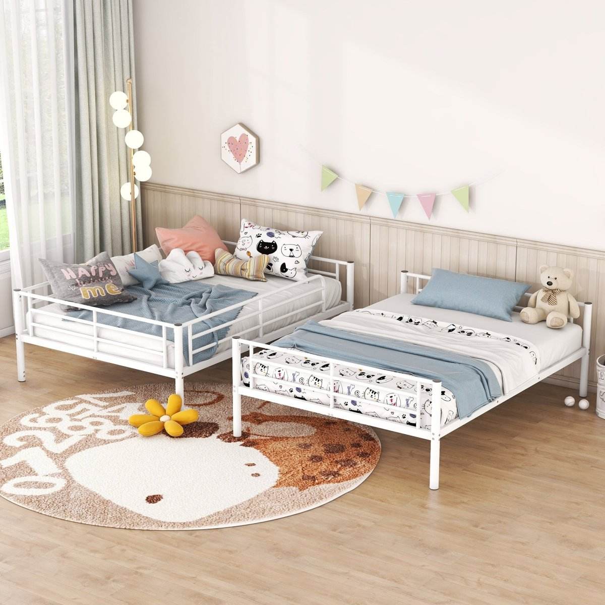 Full Over Full Iron Frame White Metal Bunk Bed - Sleep Galleria