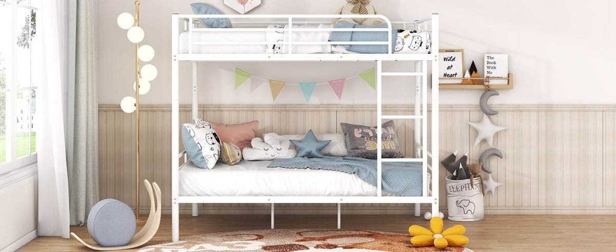 Full Over Full Iron Frame White Metal Bunk Bed - Sleep Galleria