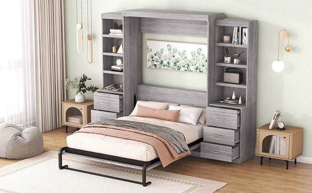 Full Size Gray Murphy Bed With Storage Drawers - Omega Lifestyles