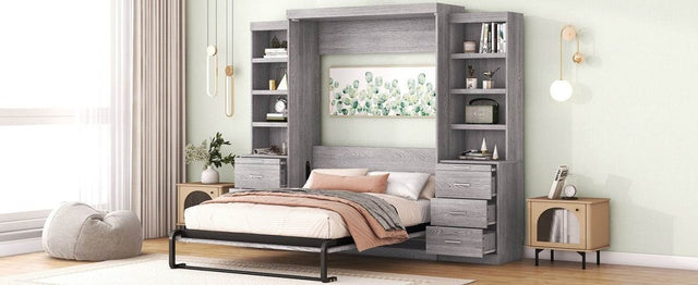 Full Size Gray Murphy Bed With Storage Drawers - Omega Lifestyles