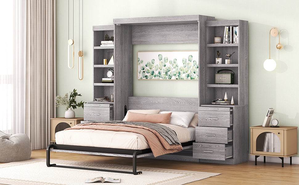 Full Size Gray Murphy Bed With Storage Drawers - Sleep Galleria