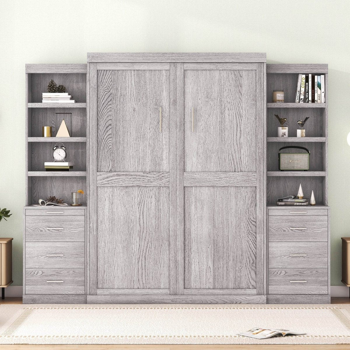 Full Size Gray Murphy Bed With Storage Drawers - Sleep Galleria