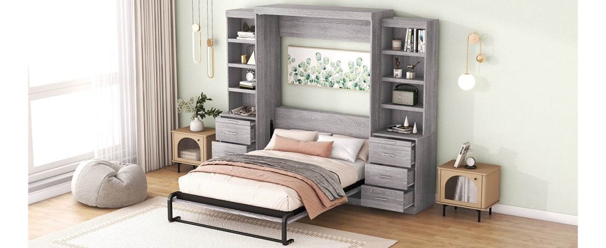 Full Size Gray Murphy Bed With Storage Drawers - Sleep Galleria