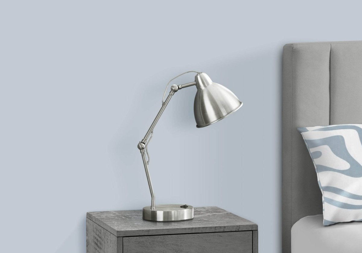 Industrial Nickel Metal USB Port Table Lamp - Sleep Galleria