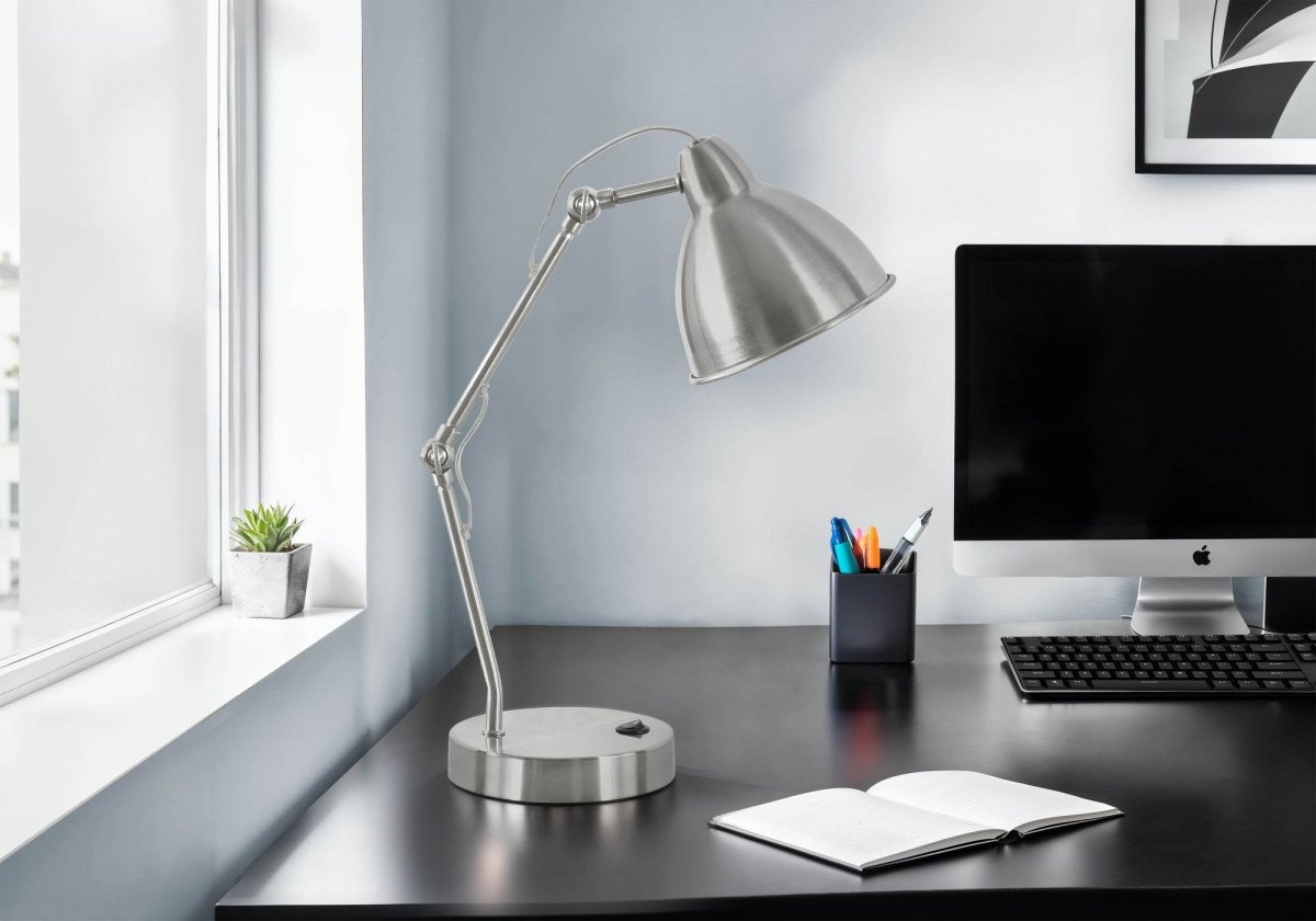 Industrial Nickel Metal USB Port Table Lamp - Sleep Galleria