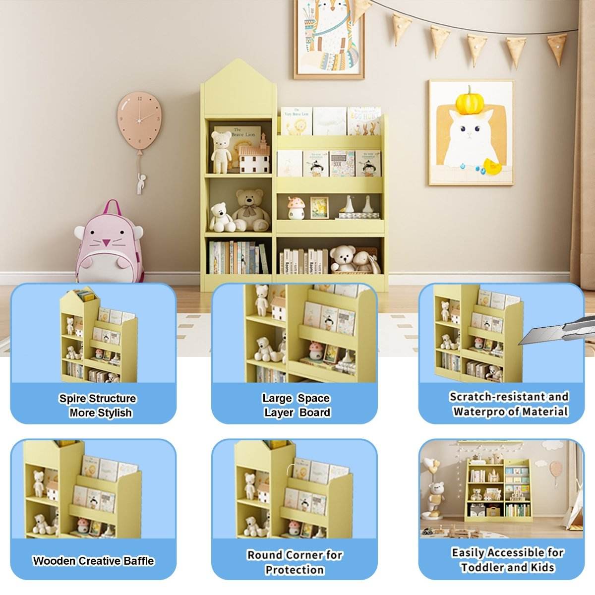 Kids Wooden Bookshelf Storage Organizer With Baskets - Sleep Galleria