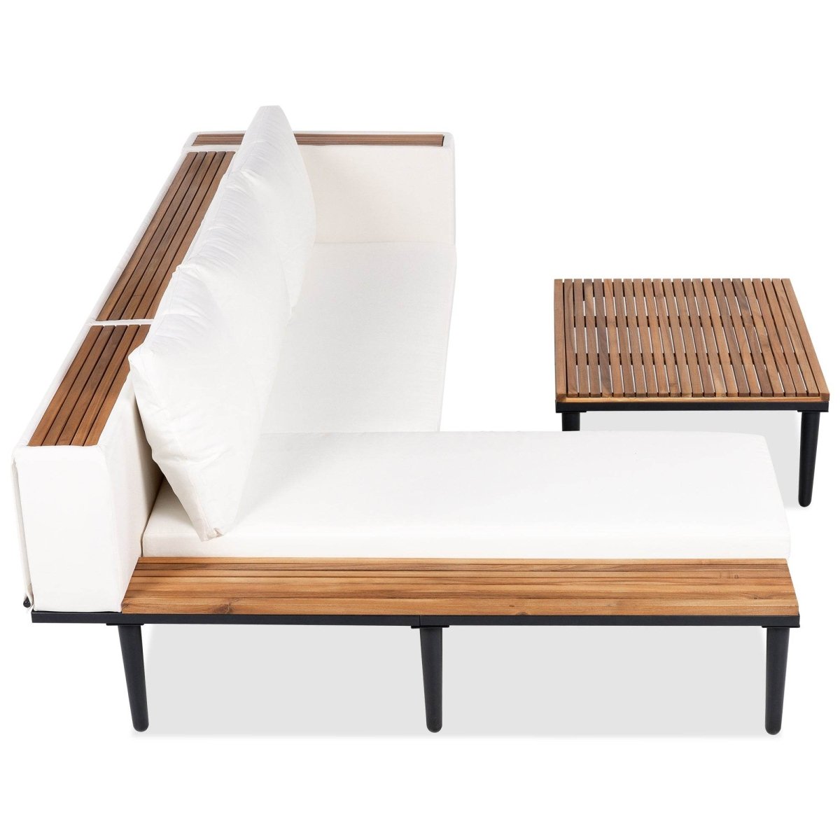 L-Shaped Acacia Wood Outdoor Patio Sofa Set With Cushions - Sleep Galleria