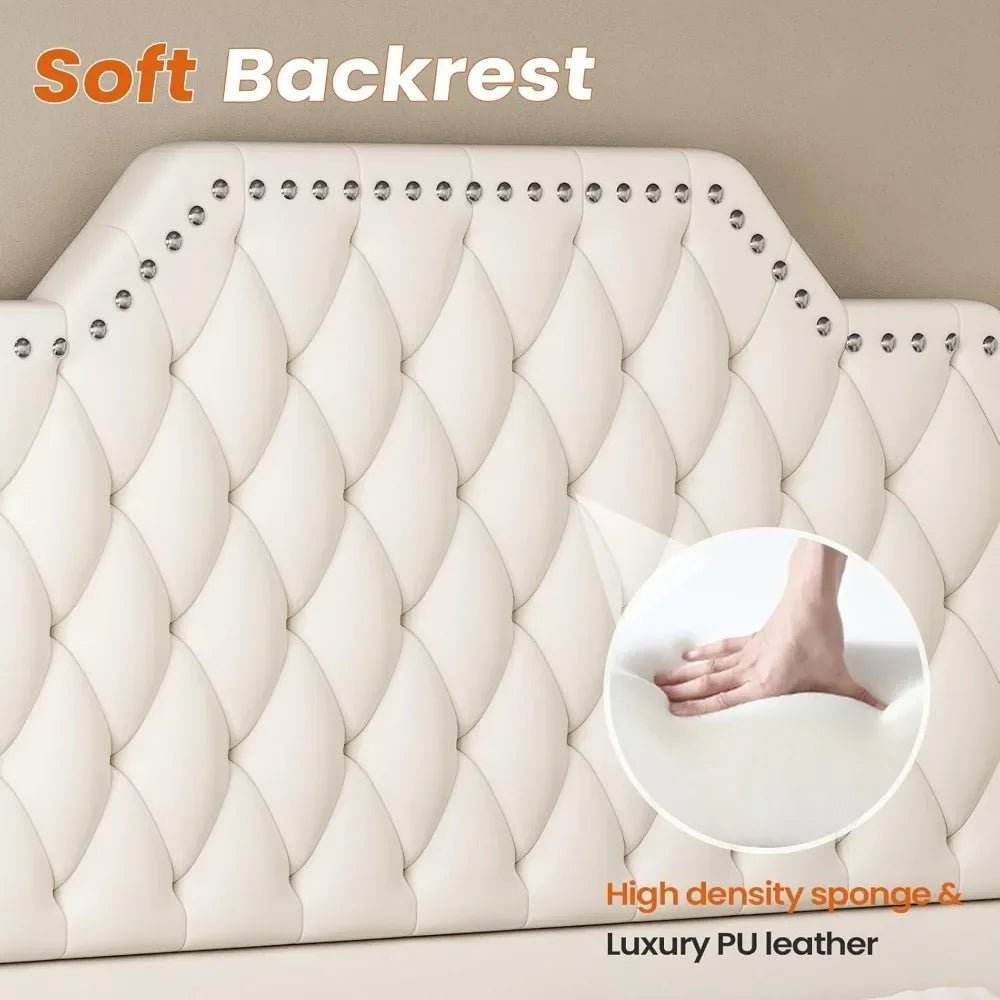 Leather Upholstered Bed Frame With Storage Drawers And LED Charging - Omega Lifestyles