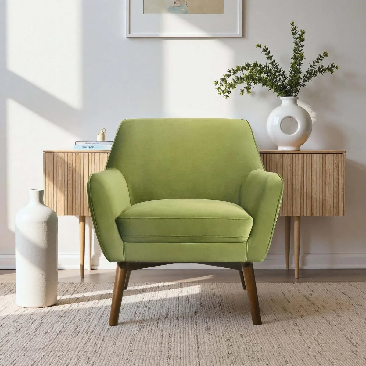 Mid-Century Modern Green Velvet Accent Chair - Omega Lifestyles