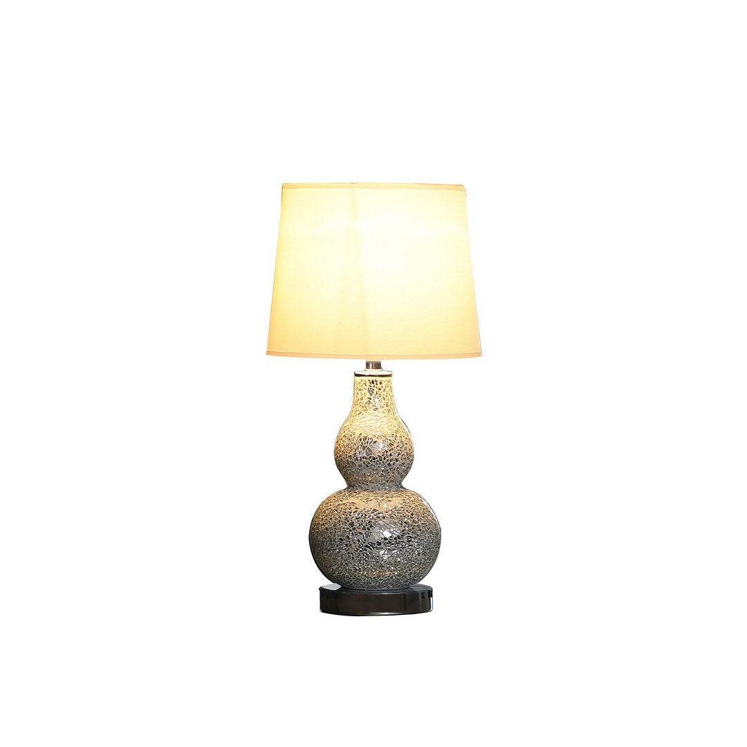 Mirror Glass Mosaic Polyresin White Semi-Drum Table Lamp - Sleep Galleria