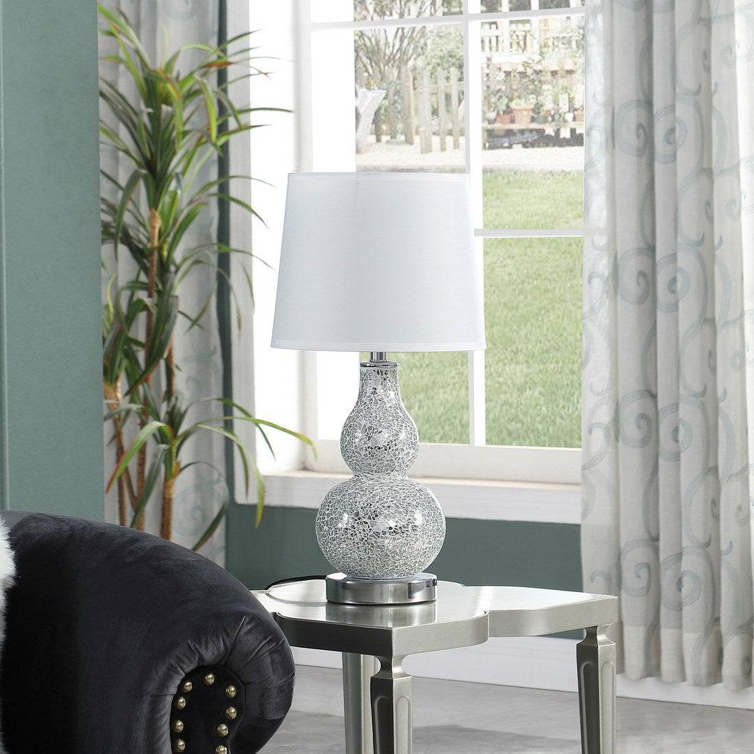 Mirror Glass Mosaic Polyresin White Semi-Drum Table Lamp - Sleep Galleria