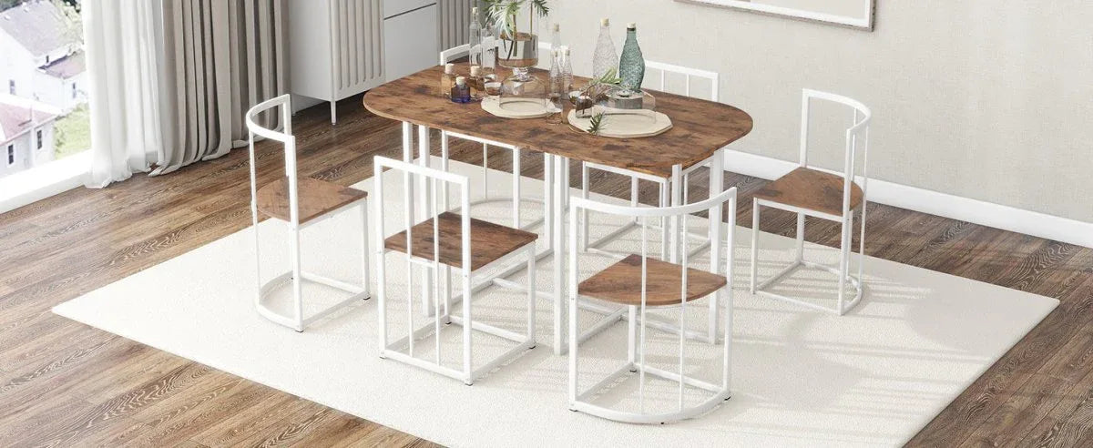 Modern 7-Piece Iron Frame Dining Table Set for 6 - Omega Lifestyles