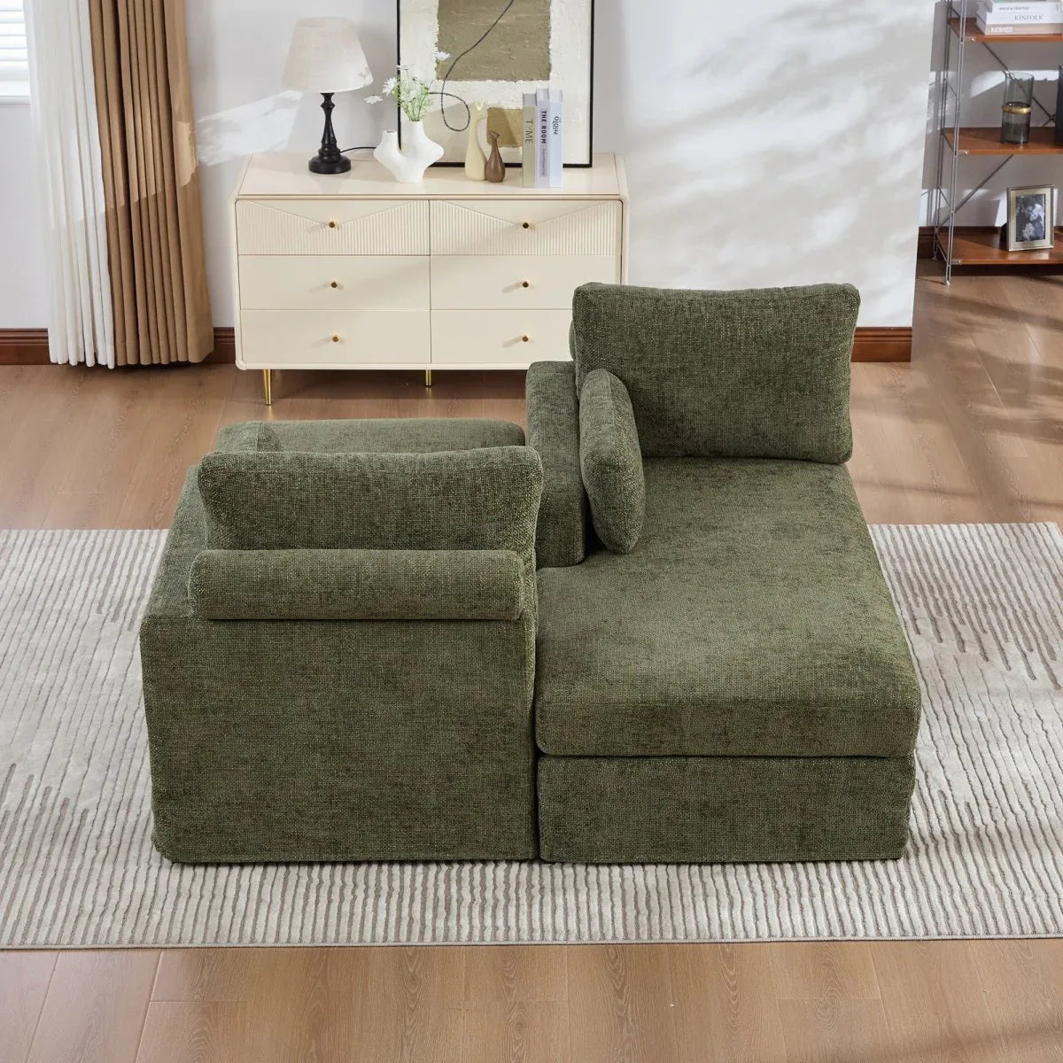 Modern Green Chenille Modular Sofa Bed With Metal Legs - Omega Lifestyles