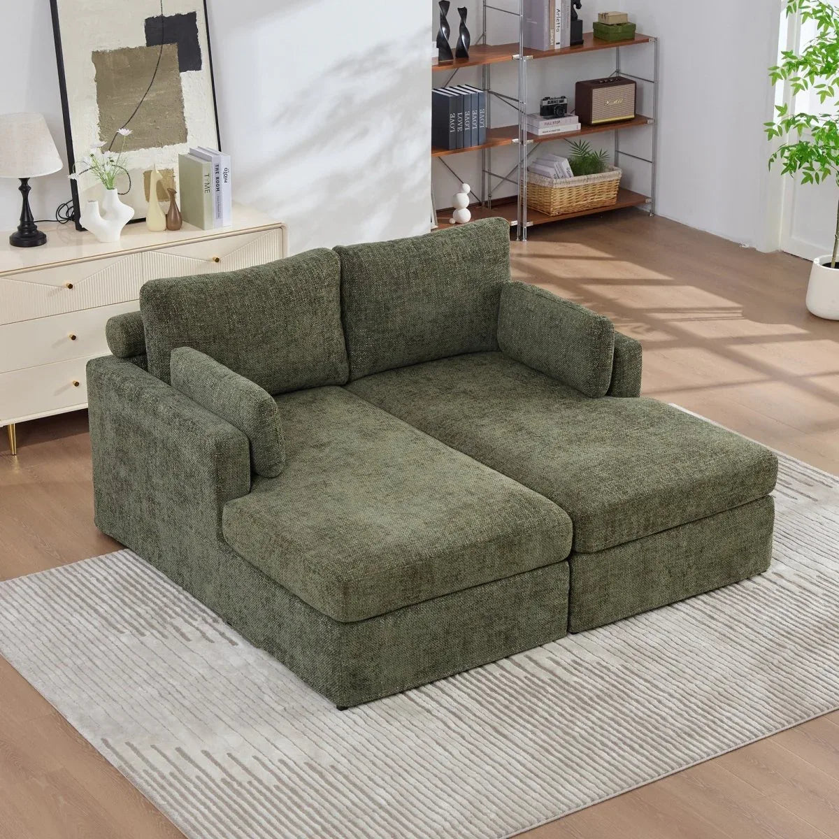 Modern Green Chenille Modular Sofa Bed With Metal Legs - Omega Lifestyles