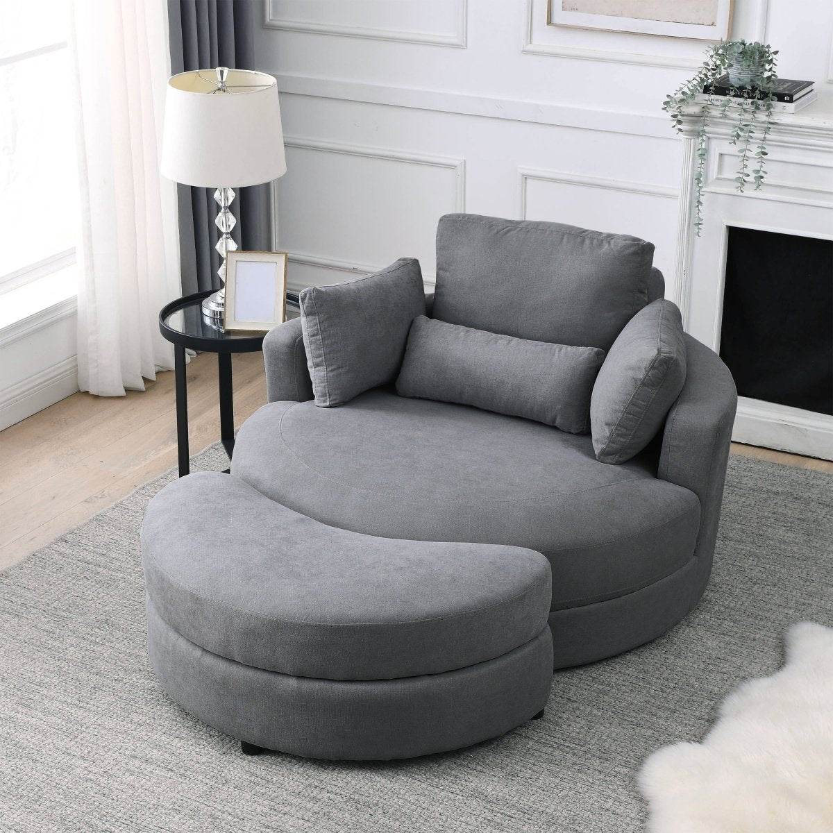 Modern Swivel Fabric Accent Chair With Storage Ottoman - Sleep Galleria