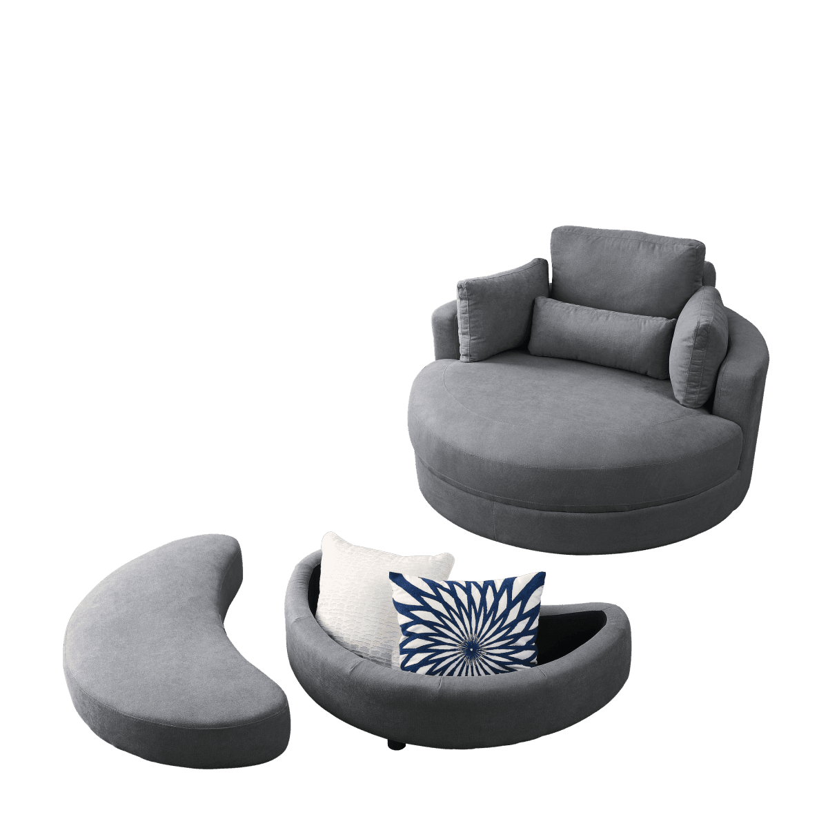 Modern Swivel Fabric Accent Chair With Storage Ottoman - Sleep Galleria