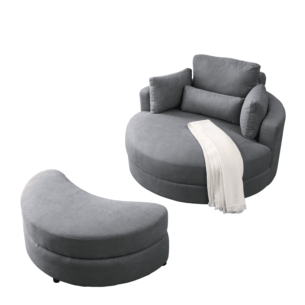 Modern Swivel Fabric Accent Chair With Storage Ottoman - Sleep Galleria