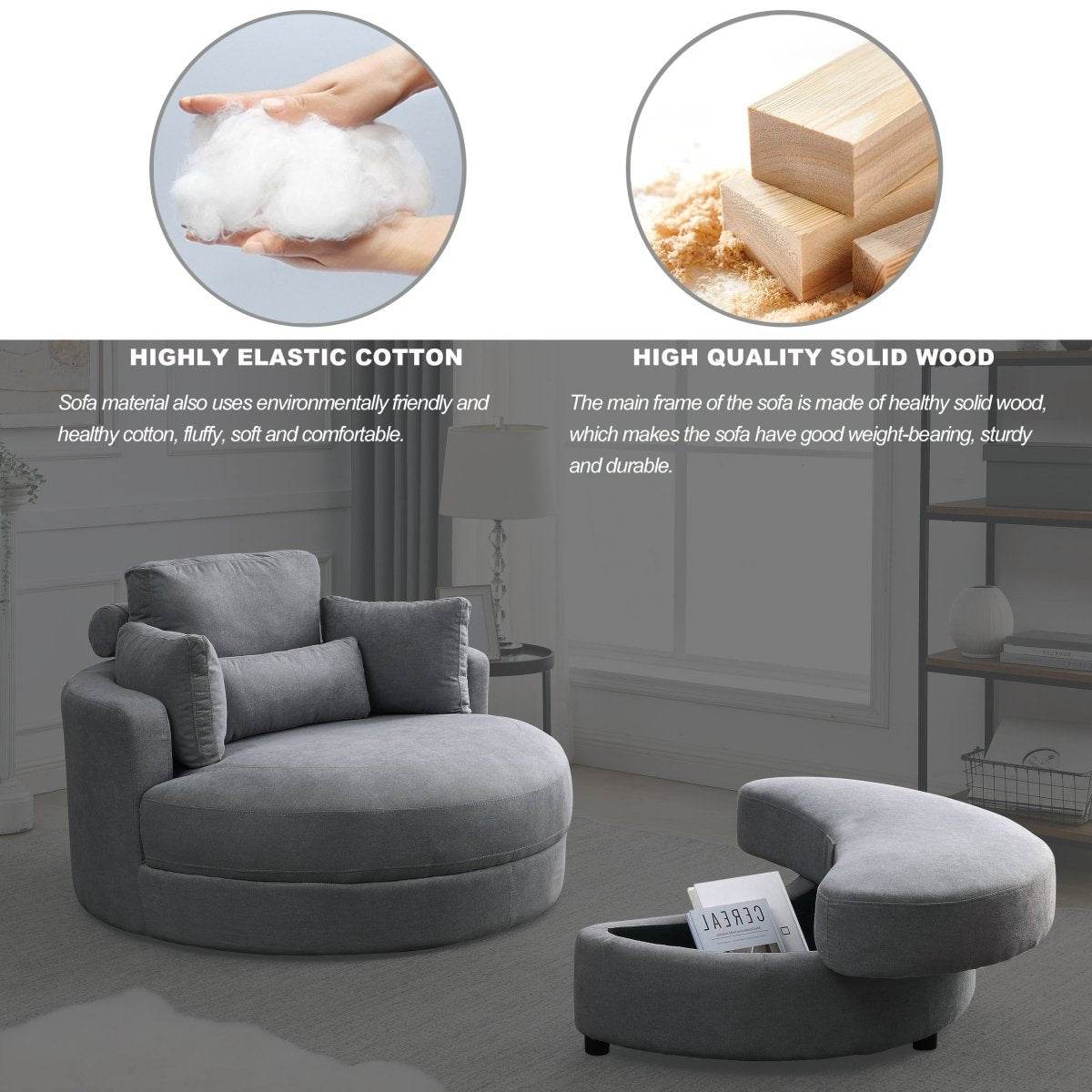 Modern Swivel Fabric Accent Chair With Storage Ottoman - Sleep Galleria