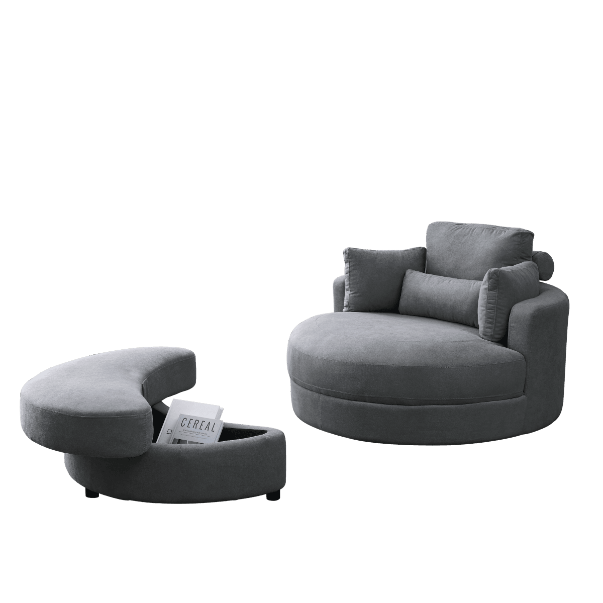 Modern Swivel Fabric Accent Chair With Storage Ottoman - Sleep Galleria