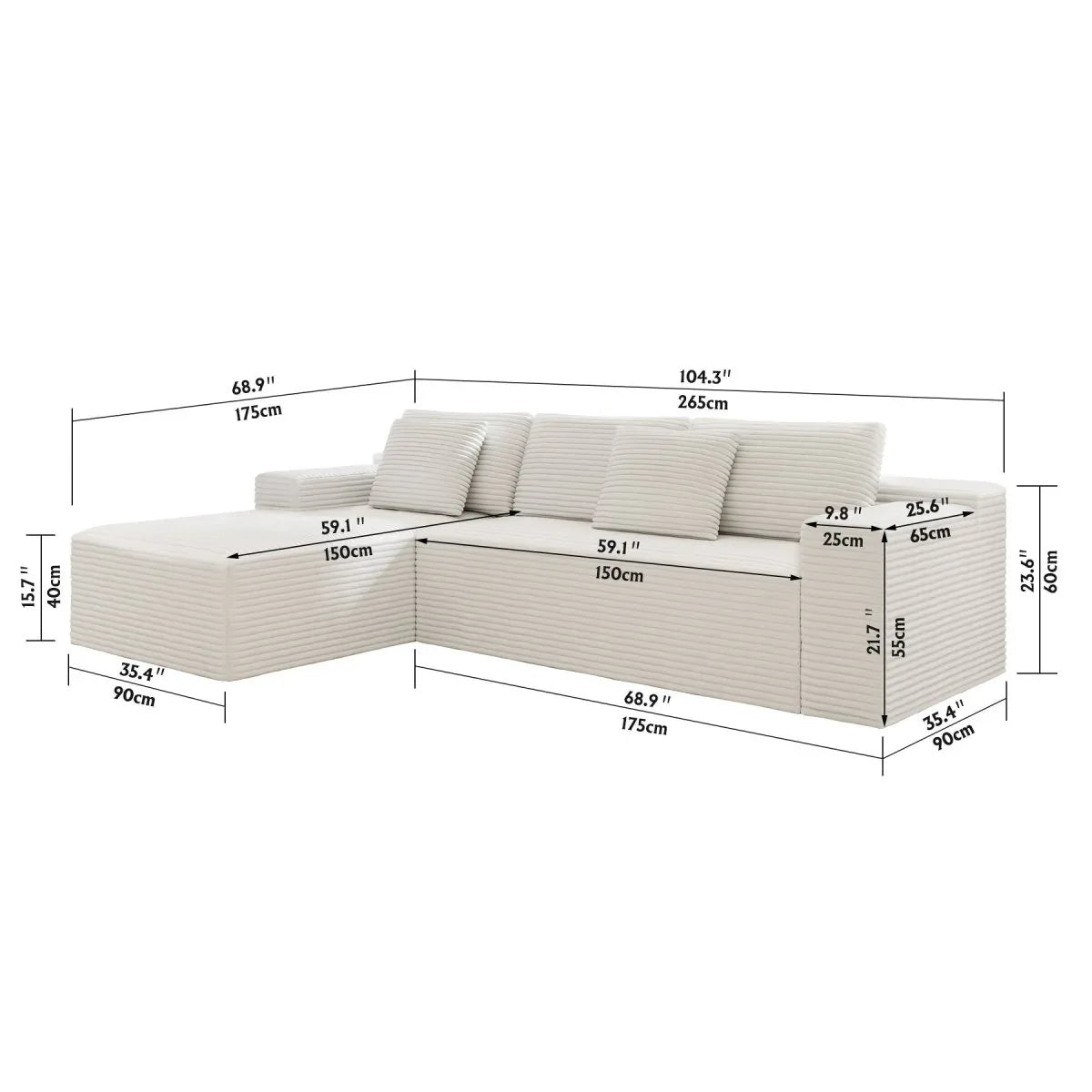 Modular 4-Seat Plush Corduroy Sectional Sofa - Omega Lifestyles
