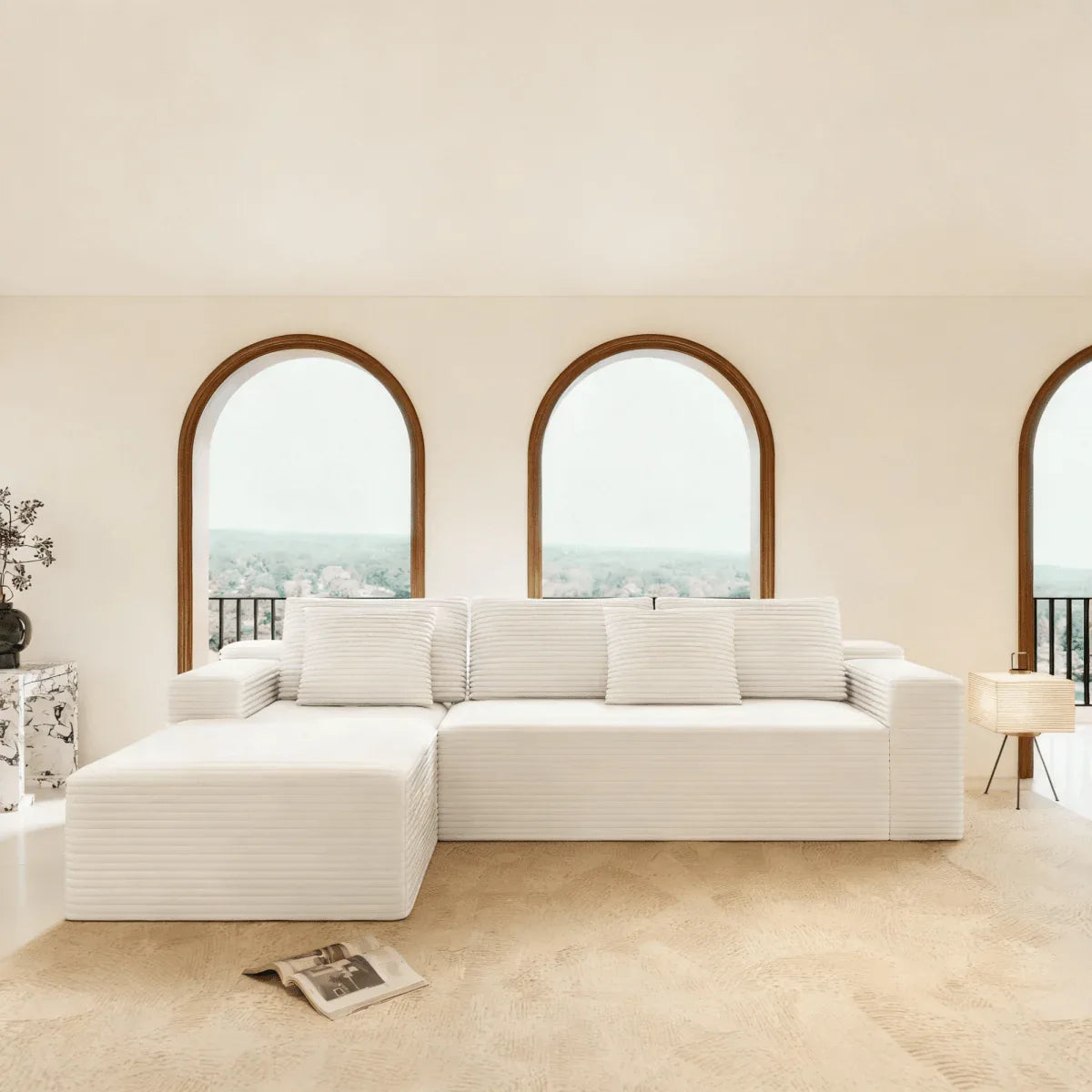 Modular 4-Seat Plush Corduroy Sectional Sofa - Omega Lifestyles