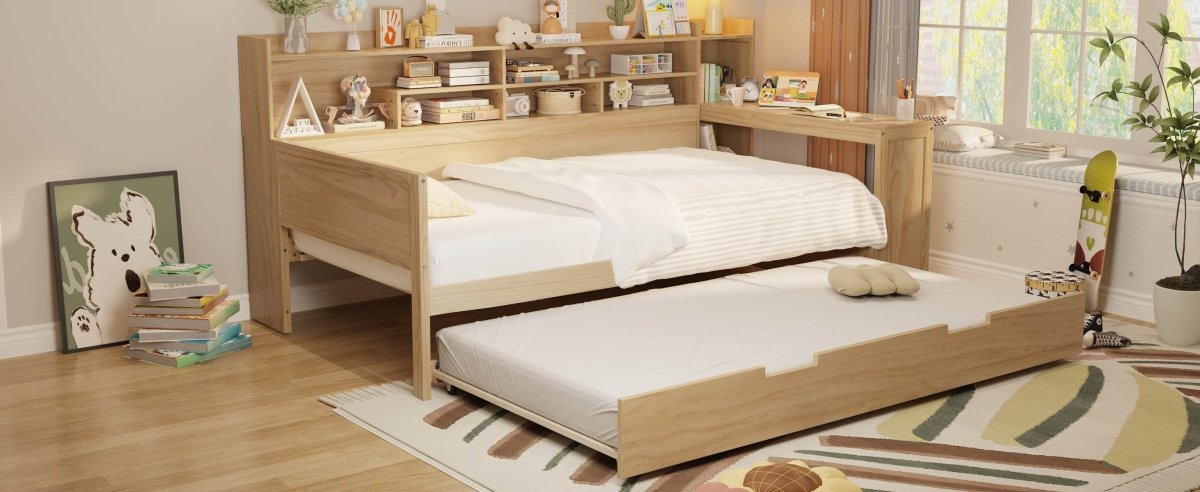 Multi-Functional Wooden Twin Bed With Trundle And Desk - Sleep Galleria