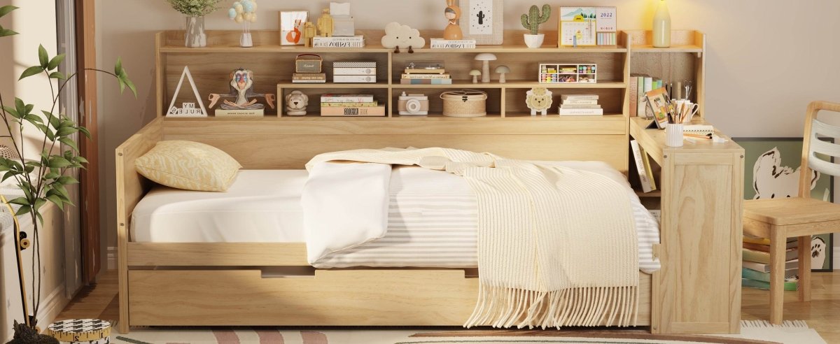 Multi-Functional Wooden Twin Bed With Trundle And Desk - Sleep Galleria