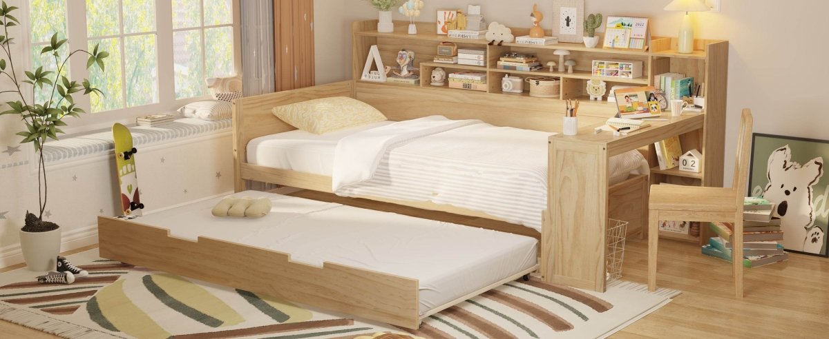 Multi-Functional Wooden Twin Bed With Trundle And Desk - Sleep Galleria
