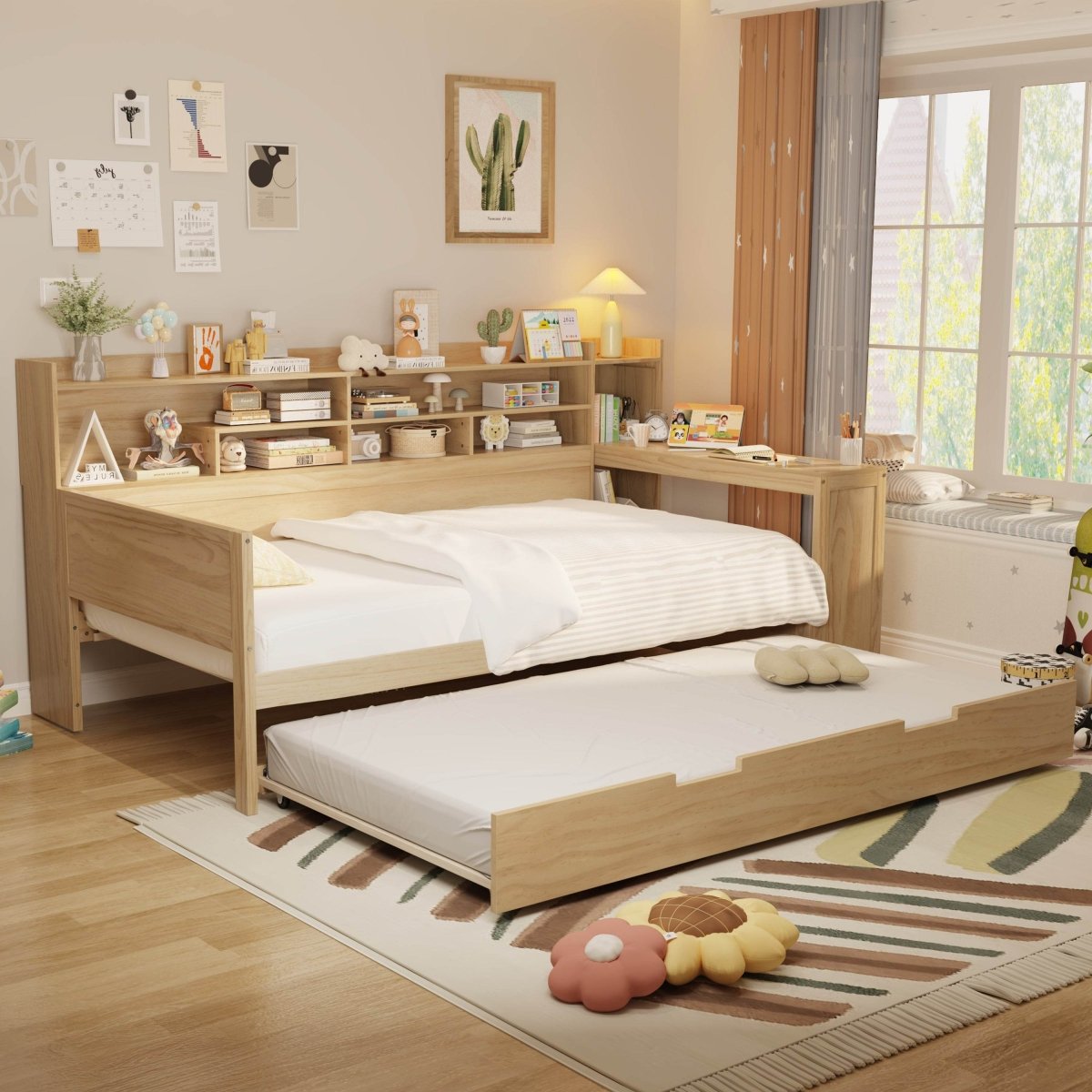 Multi-Functional Wooden Twin Bed With Trundle And Desk - Sleep Galleria