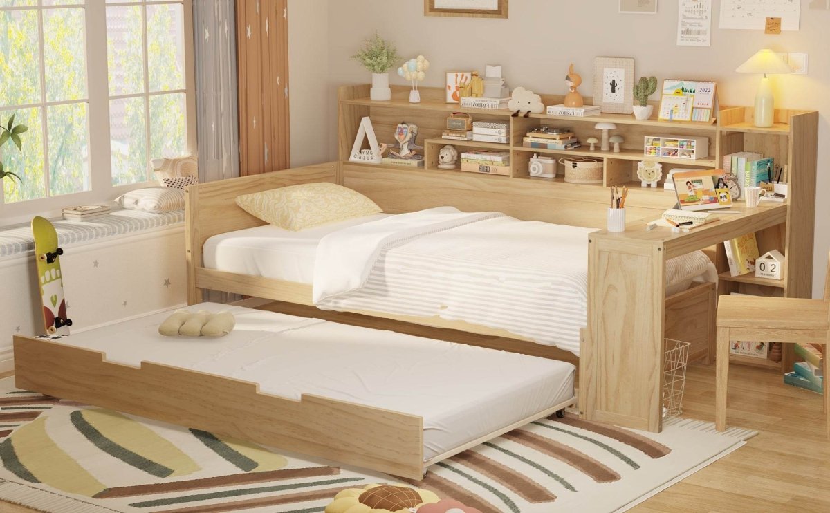 Multi-Functional Wooden Twin Bed With Trundle And Desk - Sleep Galleria