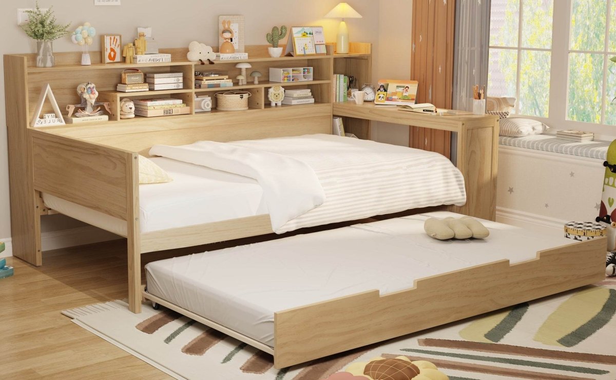Multi-Functional Wooden Twin Bed With Trundle And Desk - Sleep Galleria