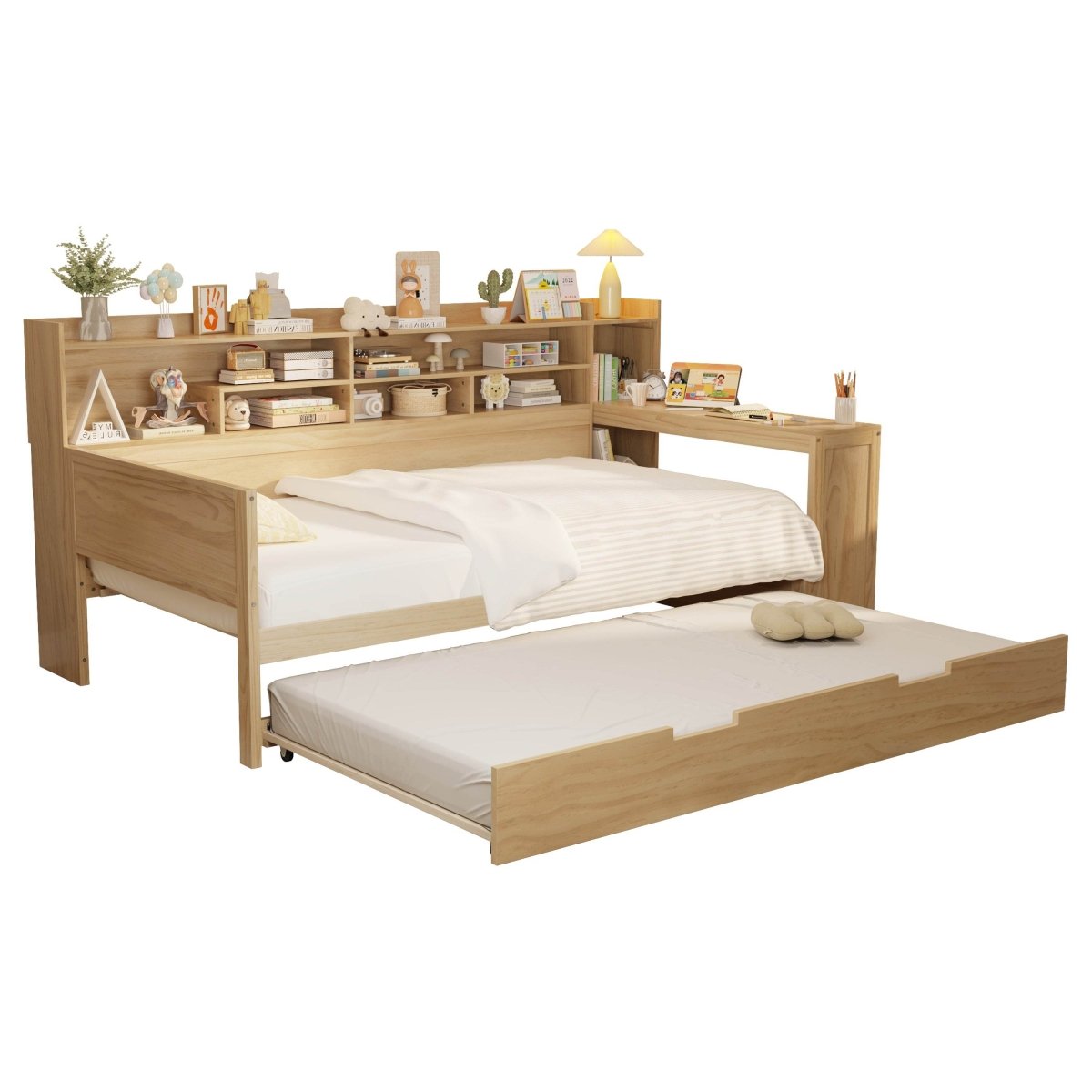 Multi-Functional Wooden Twin Bed With Trundle And Desk - Sleep Galleria