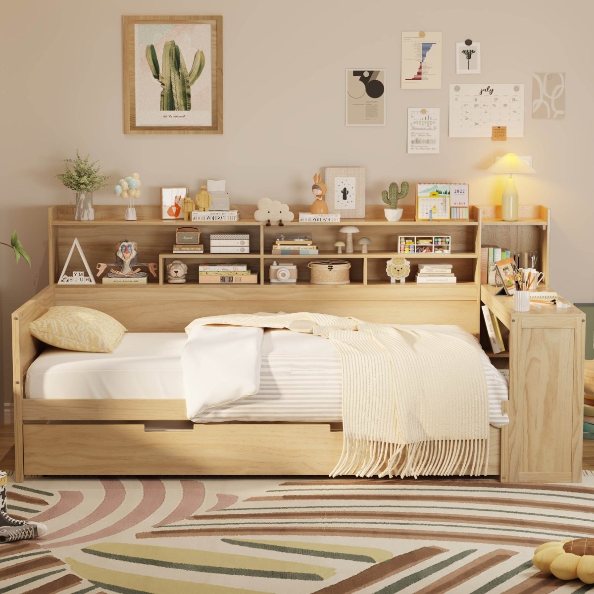 Multi-Functional Wooden Twin Bed With Trundle And Desk - Sleep Galleria